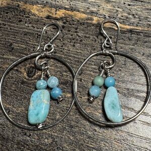 Genuine Larimar Stone Hoop Earrings